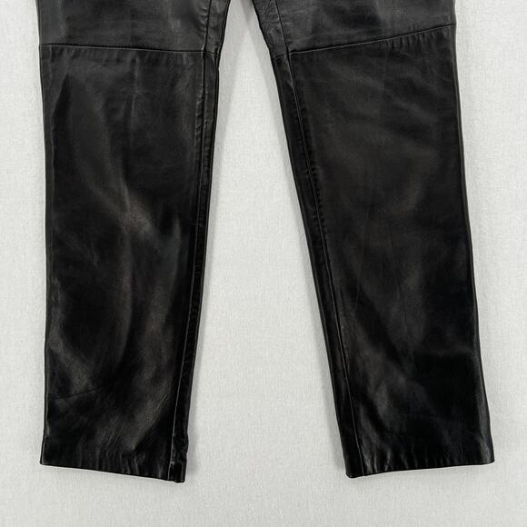 HUGO BUSCATI Vintage Leather Pants Womens 2P Black Straight Leg Mid Rise - Picture 5 of 13
